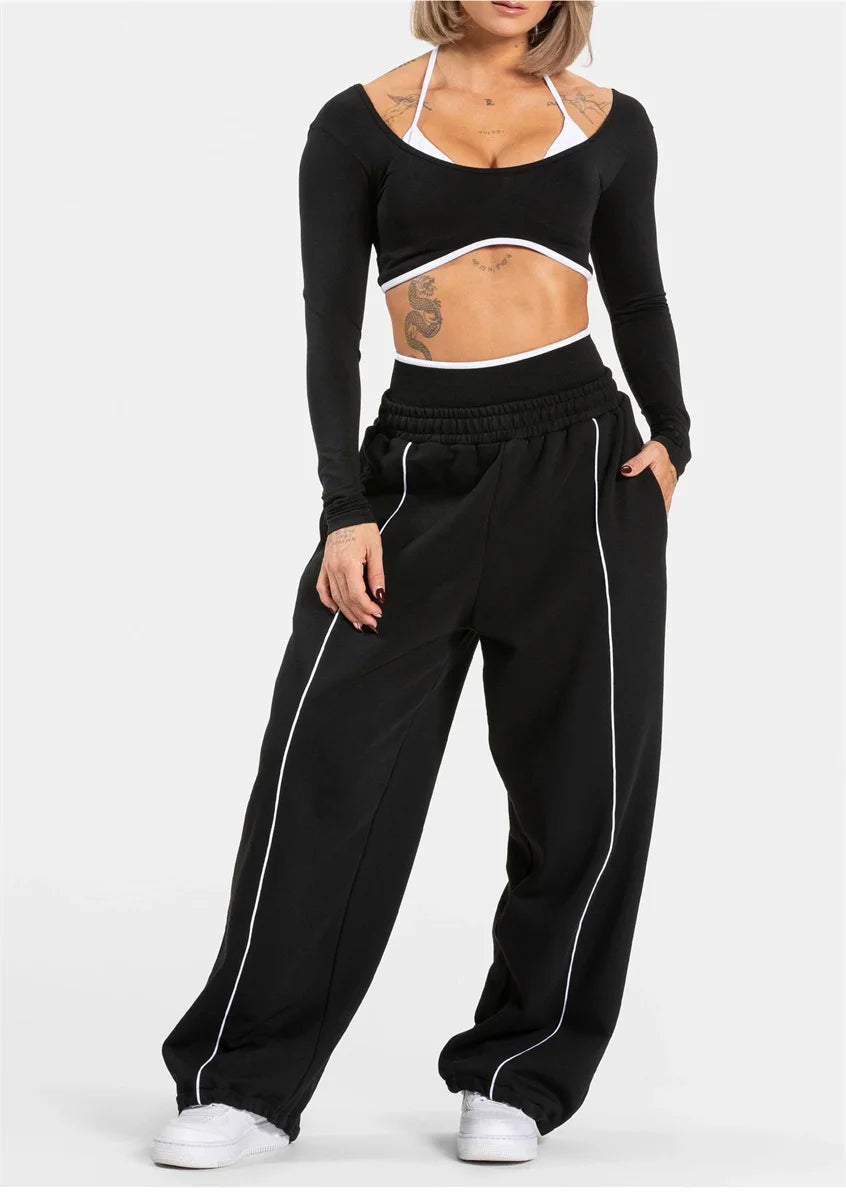 Women's Jogger Straight Trousers Trendy Sports Pants Running Yoga Pants Casual Pockets Women Loose Low Waist Wide Leg Pant Mujer