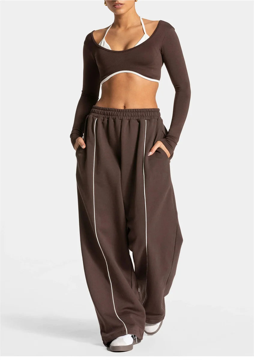 Women's Jogger Straight Trousers Trendy Sports Pants Running Yoga Pants Casual Pockets Women Loose Low Waist Wide Leg Pant Mujer