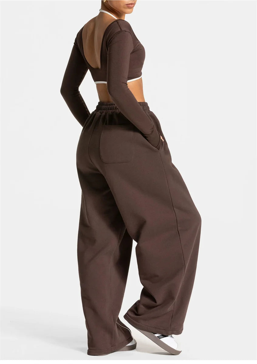 Women's Jogger Straight Trousers Trendy Sports Pants Running Yoga Pants Casual Pockets Women Loose Low Waist Wide Leg Pant Mujer