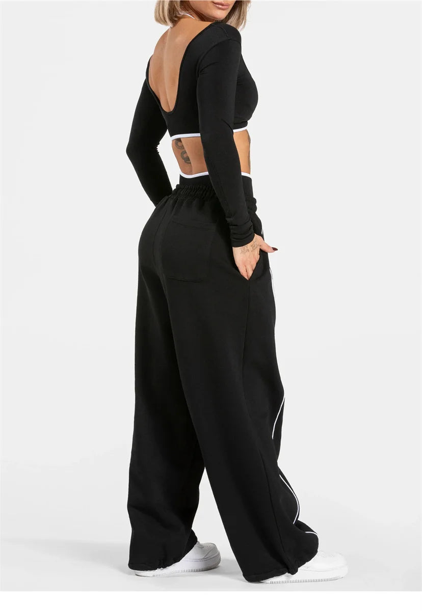 Women's Jogger Straight Trousers Trendy Sports Pants Running Yoga Pants Casual Pockets Women Loose Low Waist Wide Leg Pant Mujer
