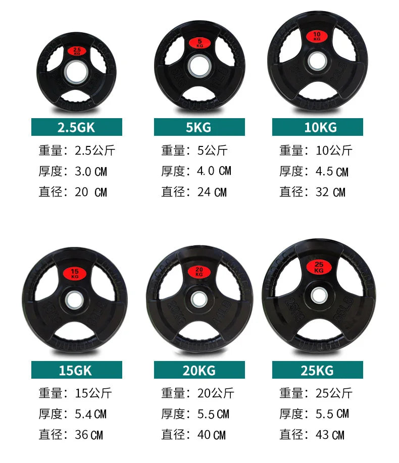 Large Barbell Piece for Gym, Commercial Coated, Weight Lifting, Austria Studio, Three Hole Rubber Bell Piece, 5cm