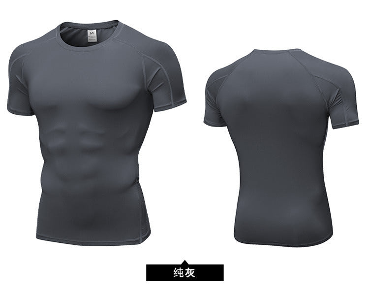 Men's PRO Tight Short-sleeved Fitness Sports Running Training Suit Elastic Quick-drying Clothes Short-sleeved T-shirt Clothes 1053