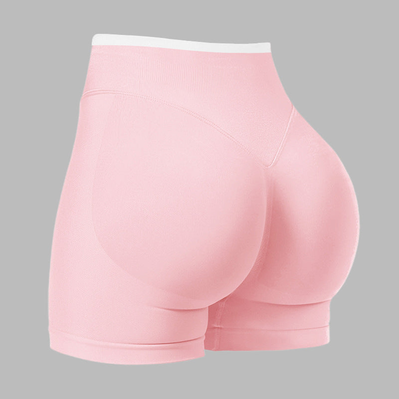 European and American Style Color-Blocking Sports Shorts, Breathable Peach Butt-Enhancing Women's Outdoor Cycling Fitness Yoga Pants, Butt-Lifting and Leg-Lengthening Yoga Shorts