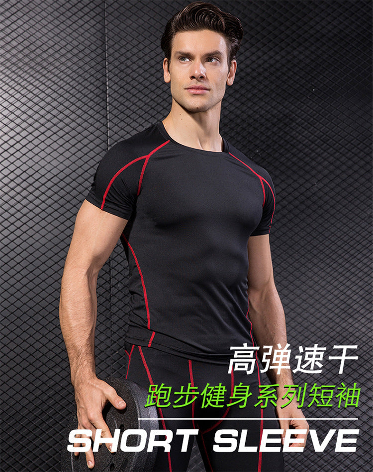 Men's PRO Tight Short-sleeved Fitness Sports Running Training Suit Elastic Quick-drying Clothes Short-sleeved T-shirt Clothes 1053