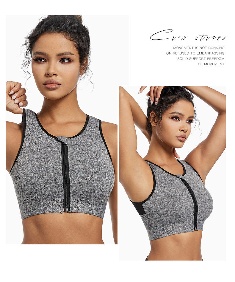 Sports bra women's high-strength shockproof push-up running zipper sports underwear with pad wireless yoga beauty vest
