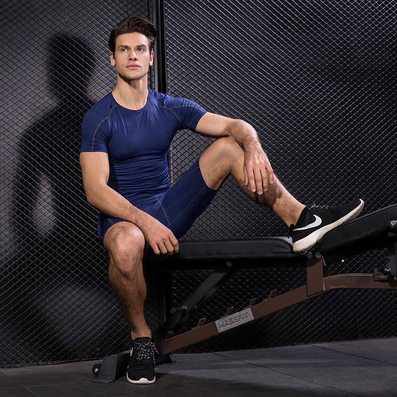 Men's PRO Tight Short-sleeved Fitness Sports Running Training Suit Elastic Quick-drying Clothes Short-sleeved T-shirt Clothes 1053
