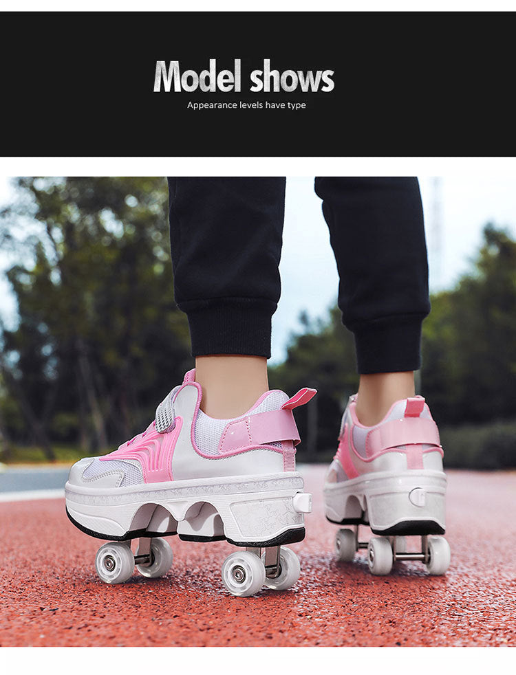 Pulley heloo shoes roller skates four-wheel deformation shoes double-row wheel shoes four-wheel two-wheel skates