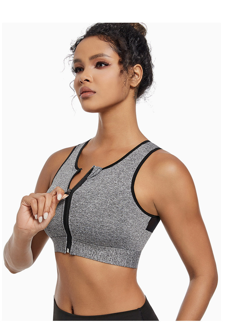 Sports bra women's high-strength shockproof push-up running zipper sports underwear with pad wireless yoga beauty vest