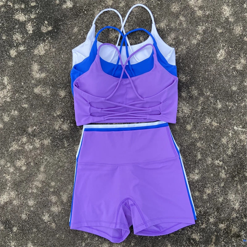 Women's Tight Yoga Shorts Set Beautiful Back Cross Sports Bra Gym Yoga Short Set