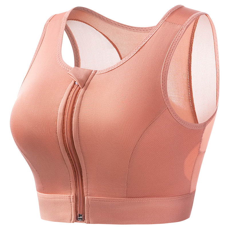 Sports bra women's high-strength shockproof push-up running zipper sports underwear with pad wireless yoga beauty vest