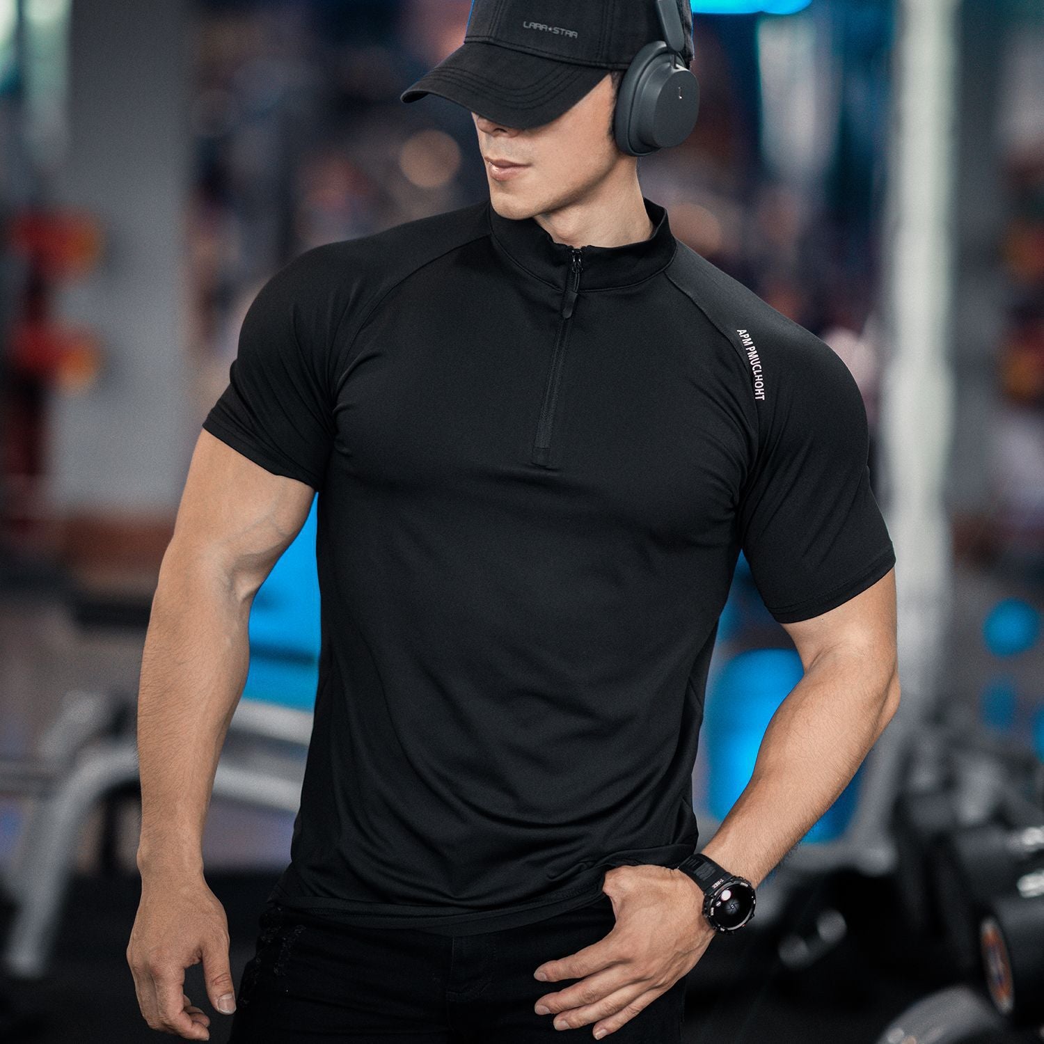Spring and summer men's new sports leisure running exercise fitness quick-drying elastic simple zipper short sleeve T-shirt