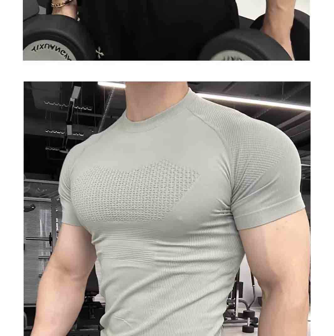 Summer Professional Fitness Wear Seamless Short-Sleeved Sports Men's Running Training Compression Tight-Fitting Outdoor Tops Quick-Drying T-Shirts