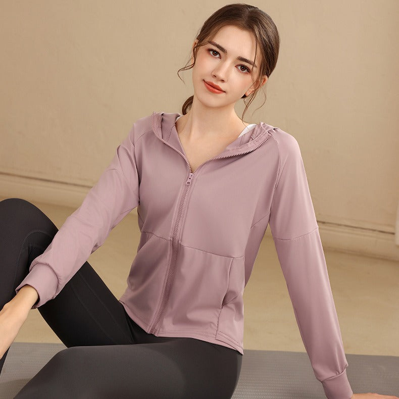 Loose Hooded Sports Jacket, Zip-Up Cardigan, Slimming Fitness Top, Plus Size Running Versatile Training Yoga Wear