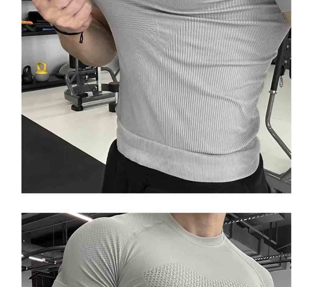 Summer Professional Fitness Wear Seamless Short-Sleeved Sports Men's Running Training Compression Tight-Fitting Outdoor Tops Quick-Drying T-Shirts