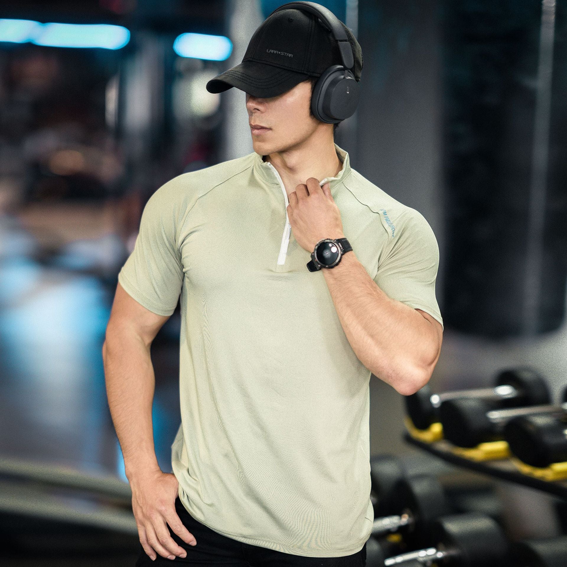 Spring and summer men's new sports leisure running exercise fitness quick-drying elastic simple zipper short sleeve T-shirt