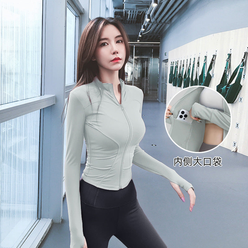 Spring Fitness Clothing Yoga Sports Jacket Women's Thin Slim-Fit Quick-Dry Stand-Up Collar Long-Sleeve Top High-End Fitness Wear