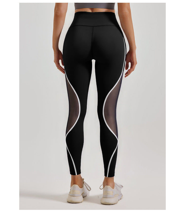 Cross-Border Area Color-Blocking Mesh Yoga Pants European and American Style High-Waisted Sexy Running Pants Women's Butt-Lifting Sweat-Wicking Leggings