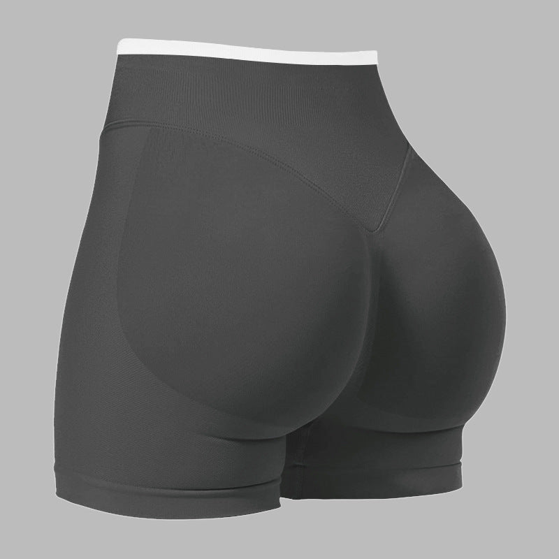 European and American Style Color-Blocking Sports Shorts, Breathable Peach Butt-Enhancing Women's Outdoor Cycling Fitness Yoga Pants, Butt-Lifting and Leg-Lengthening Yoga Shorts