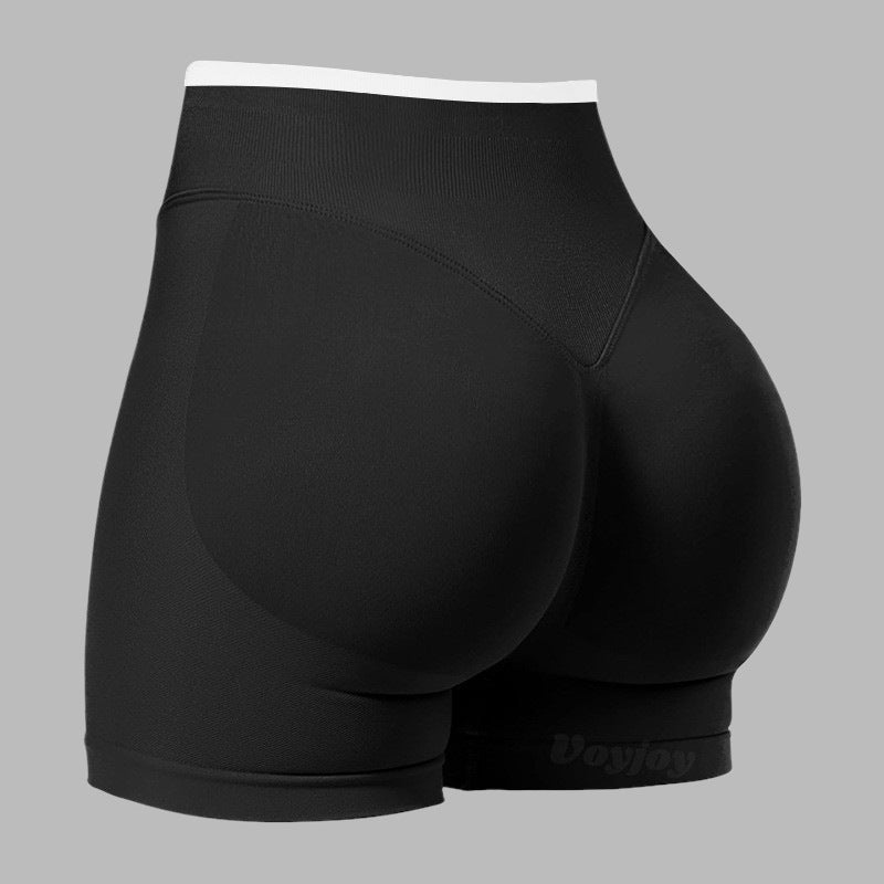 European and American Style Color-Blocking Sports Shorts, Breathable Peach Butt-Enhancing Women's Outdoor Cycling Fitness Yoga Pants, Butt-Lifting and Leg-Lengthening Yoga Shorts