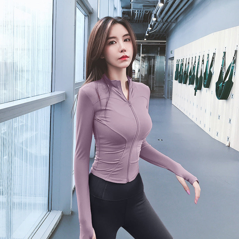 Spring Fitness Clothing Yoga Sports Jacket Women's Thin Slim-Fit Quick-Dry Stand-Up Collar Long-Sleeve Top High-End Fitness Wear