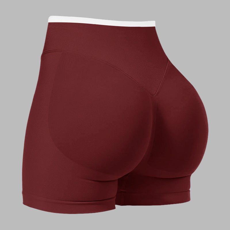 European and American Style Color-Blocking Sports Shorts, Breathable Peach Butt-Enhancing Women's Outdoor Cycling Fitness Yoga Pants, Butt-Lifting and Leg-Lengthening Yoga Shorts