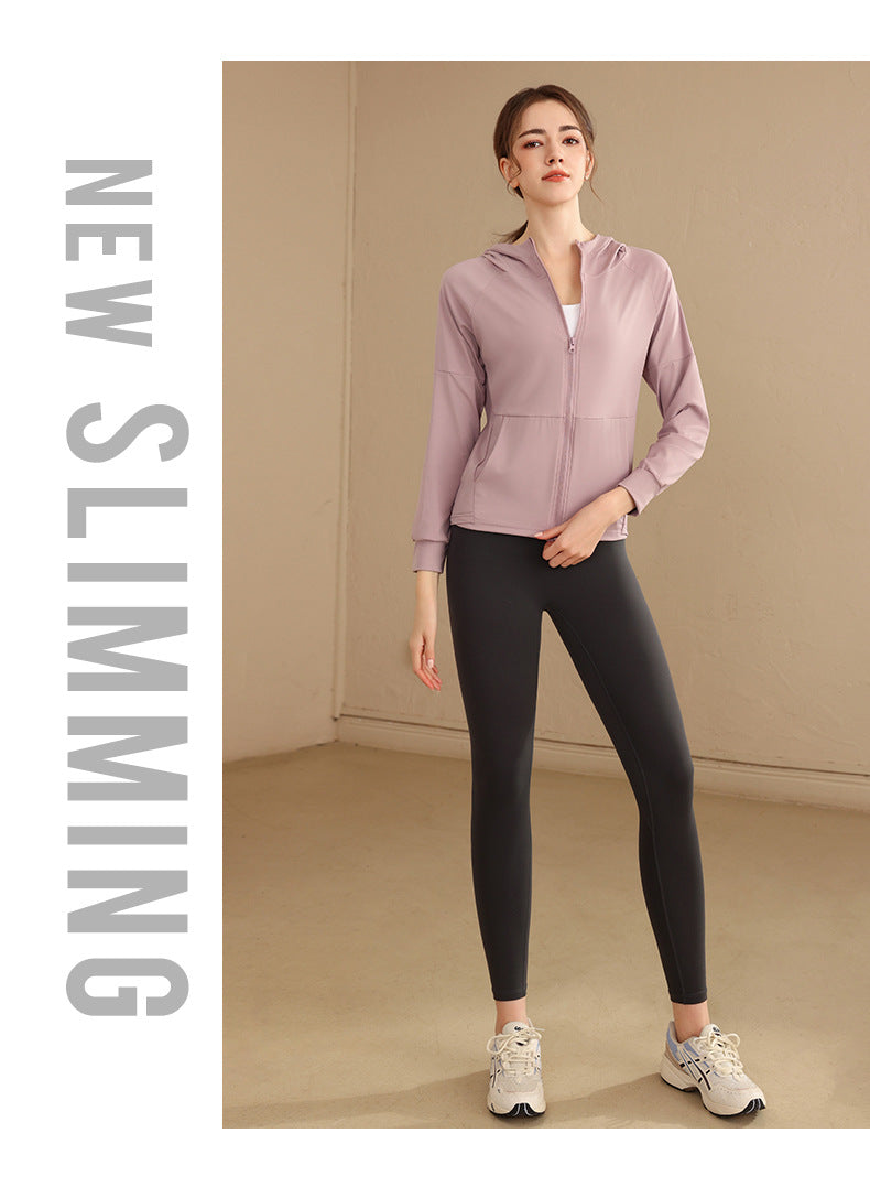 Loose Hooded Sports Jacket, Zip-Up Cardigan, Slimming Fitness Top, Plus Size Running Versatile Training Yoga Wear