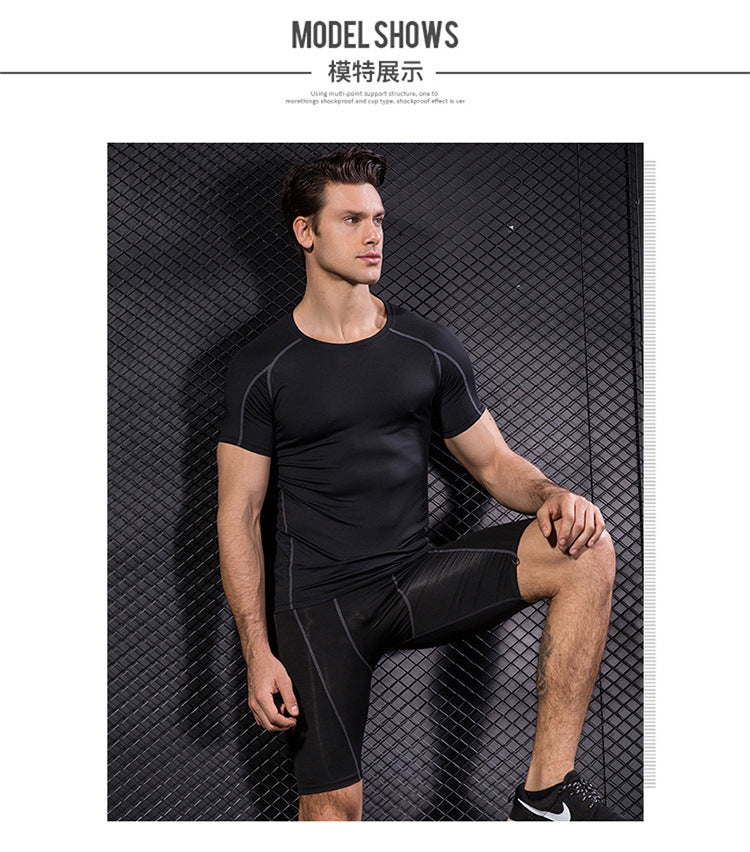 Men's PRO Tight Short-sleeved Fitness Sports Running Training Suit Elastic Quick-drying Clothes Short-sleeved T-shirt Clothes 1053