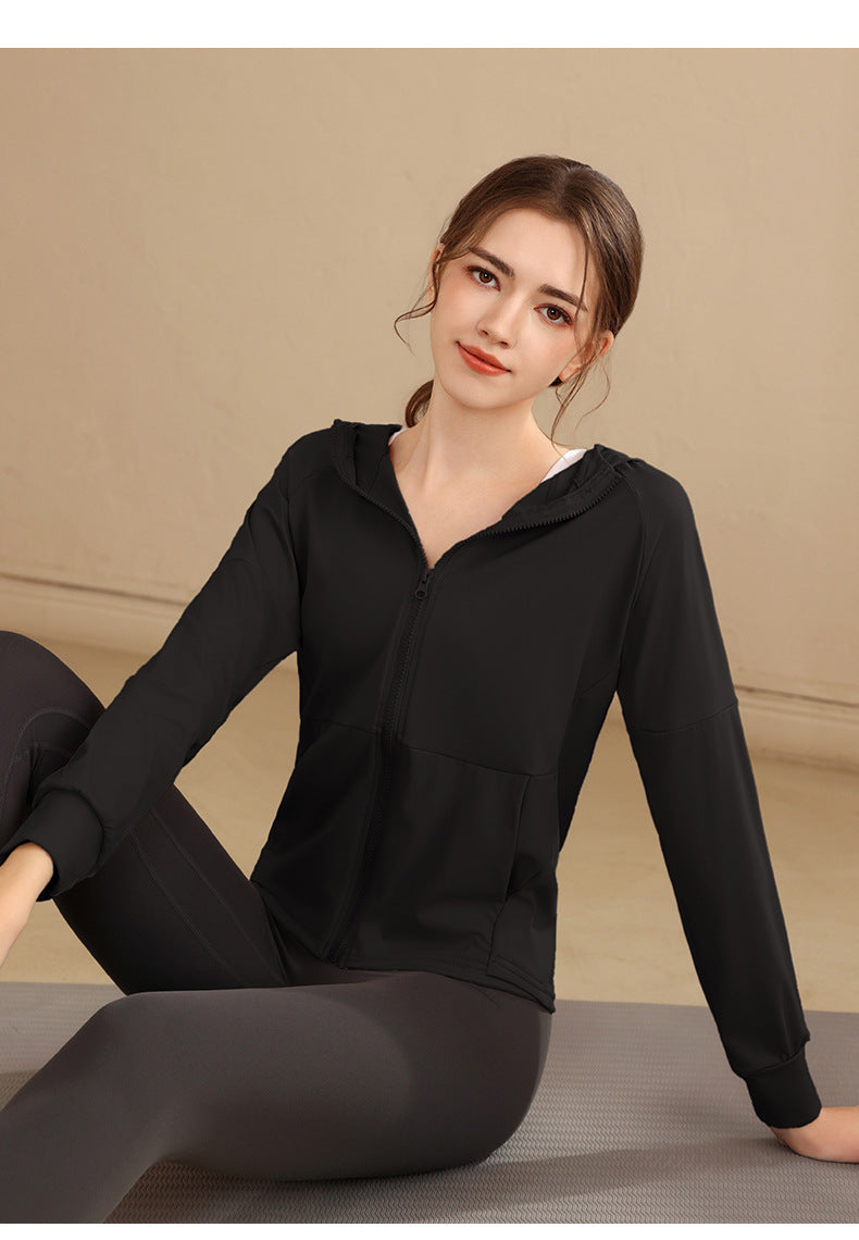 Loose Hooded Sports Jacket, Zip-Up Cardigan, Slimming Fitness Top, Plus Size Running Versatile Training Yoga Wear