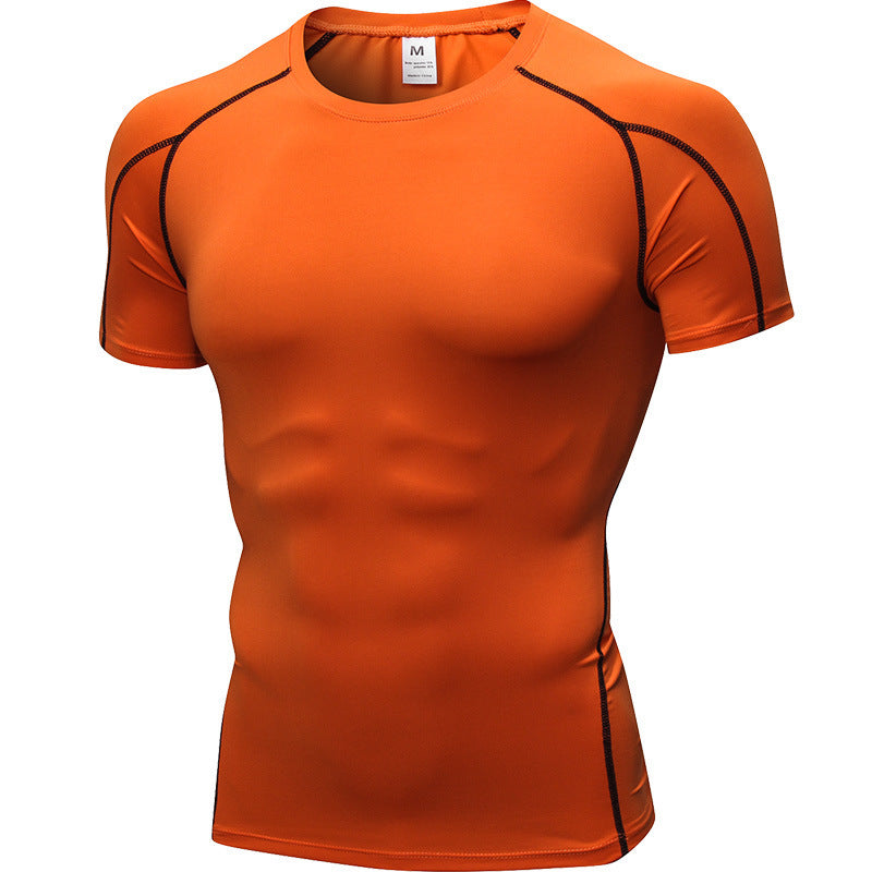 Men's PRO Tight Short-sleeved Fitness Sports Running Training Suit Elastic Quick-drying Clothes Short-sleeved T-shirt Clothes 1053