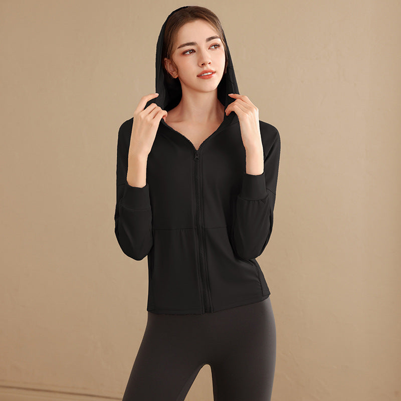Loose Hooded Sports Jacket, Zip-Up Cardigan, Slimming Fitness Top, Plus Size Running Versatile Training Yoga Wear