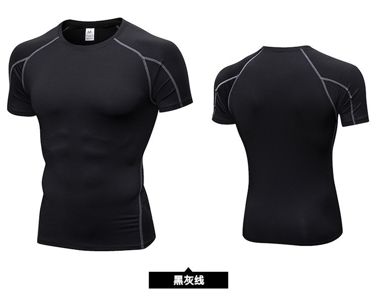 Men's PRO Tight Short-sleeved Fitness Sports Running Training Suit Elastic Quick-drying Clothes Short-sleeved T-shirt Clothes 1053