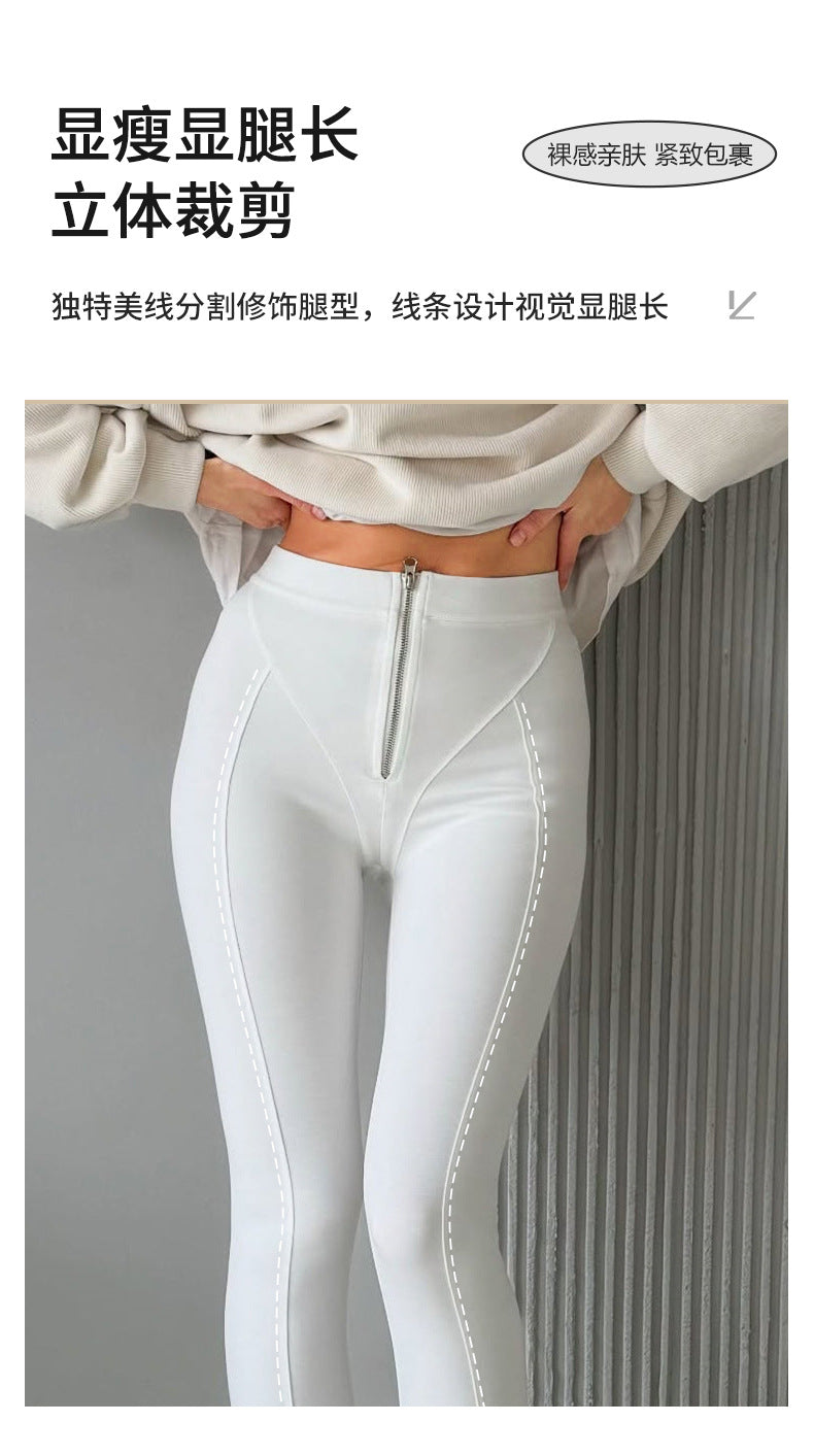 European and American New Style Women's High-Waisted Butt-Lifting Zipper Tummy Control Yoga Pants Nude Tight Leggings Wholesale