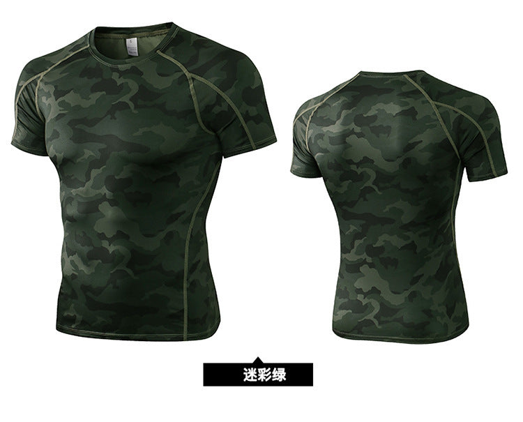 Men's PRO Tight Short-sleeved Fitness Sports Running Training Suit Elastic Quick-drying Clothes Short-sleeved T-shirt Clothes 1053