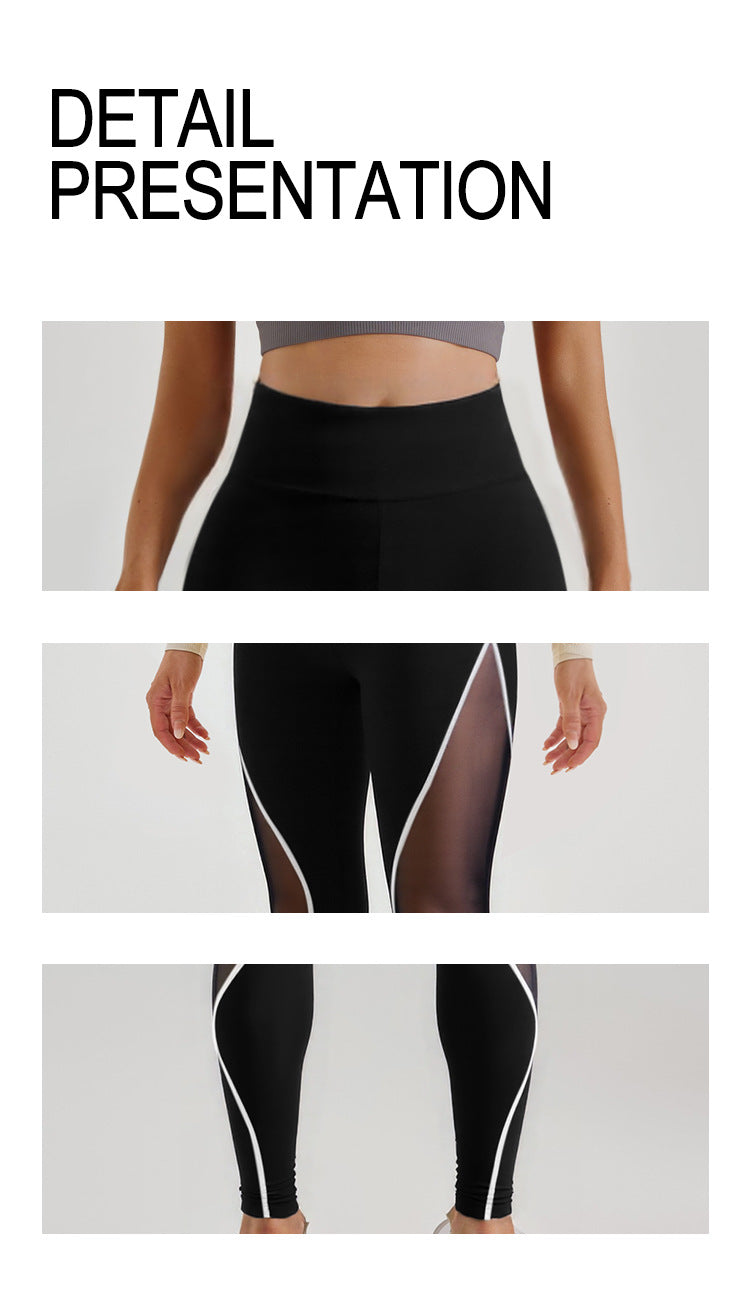 Cross-Border Area Color-Blocking Mesh Yoga Pants European and American Style High-Waisted Sexy Running Pants Women's Butt-Lifting Sweat-Wicking Leggings