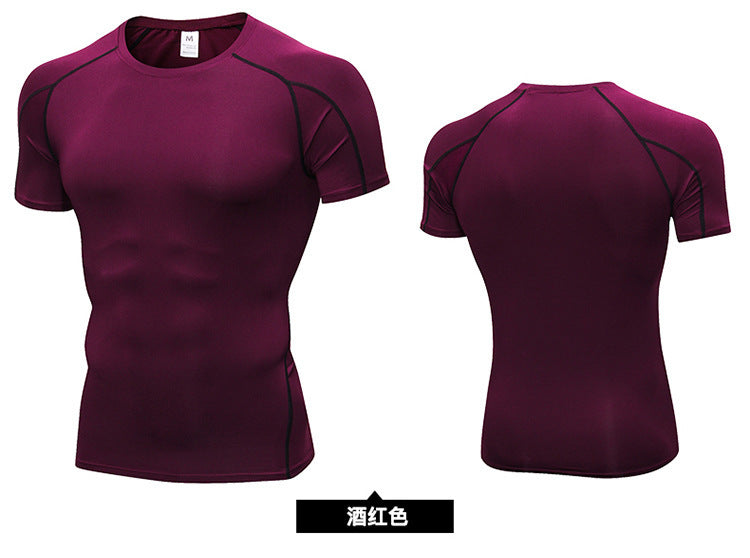 Men's PRO Tight Short-sleeved Fitness Sports Running Training Suit Elastic Quick-drying Clothes Short-sleeved T-shirt Clothes 1053