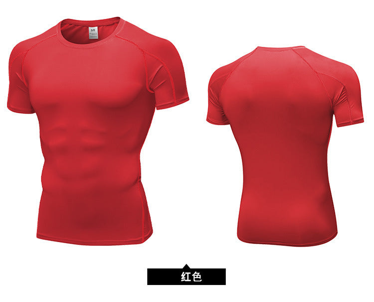Men's PRO Tight Short-sleeved Fitness Sports Running Training Suit Elastic Quick-drying Clothes Short-sleeved T-shirt Clothes 1053
