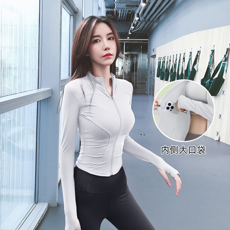 Spring Fitness Clothing Yoga Sports Jacket Women's Thin Slim-Fit Quick-Dry Stand-Up Collar Long-Sleeve Top High-End Fitness Wear