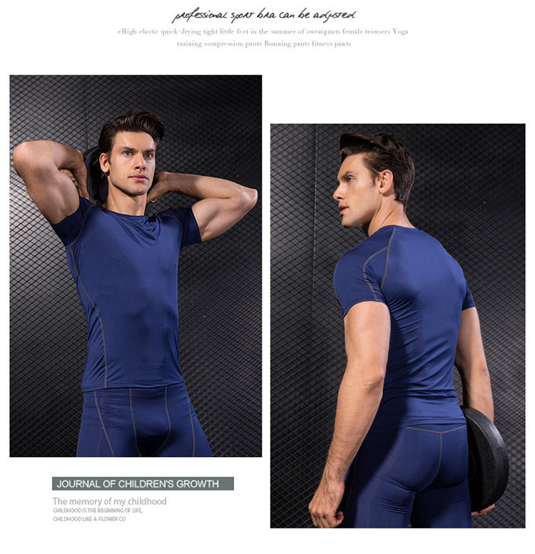 Men's PRO Tight Short-sleeved Fitness Sports Running Training Suit Elastic Quick-drying Clothes Short-sleeved T-shirt Clothes 1053