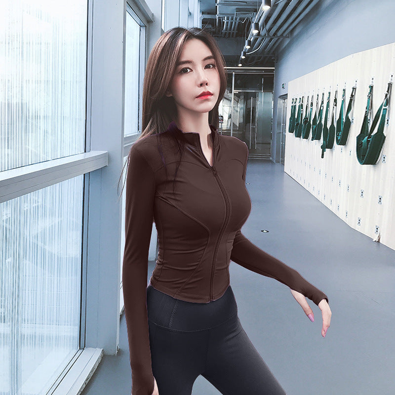 Spring Fitness Clothing Yoga Sports Jacket Women's Thin Slim-Fit Quick-Dry Stand-Up Collar Long-Sleeve Top High-End Fitness Wear