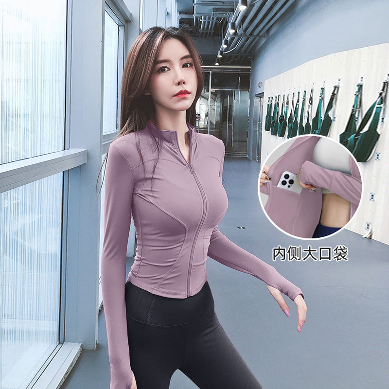 Spring Fitness Clothing Yoga Sports Jacket Women's Thin Slim-Fit Quick-Dry Stand-Up Collar Long-Sleeve Top High-End Fitness Wear