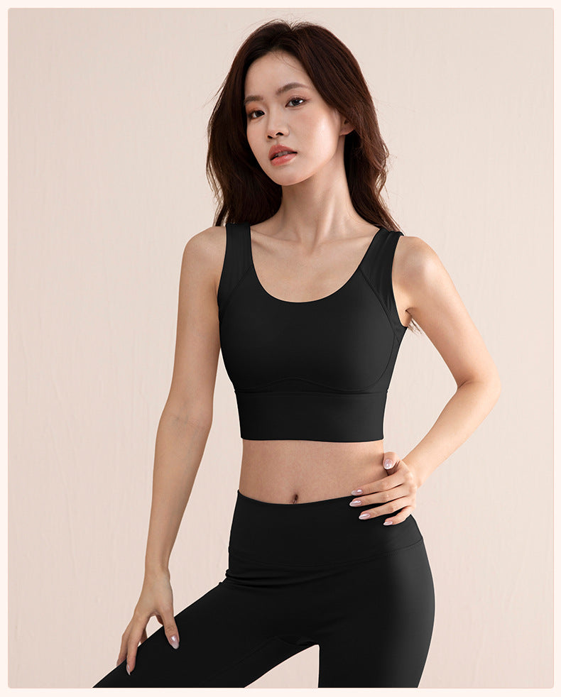 High-Strength Anti-Sagging Sports Bra for Women with Four-Row Buckle Fixed Cup Fitness Yoga Bra and Beautiful Back Sports Vest