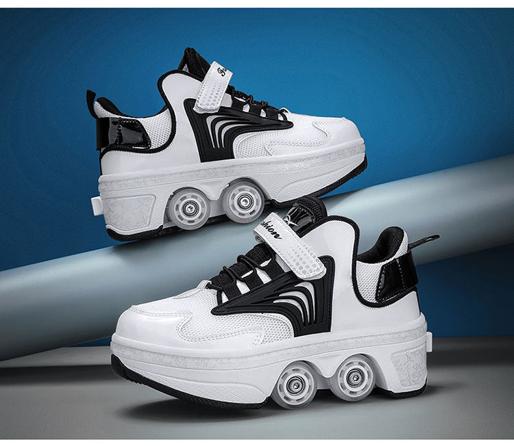 Pulley heloo shoes roller skates four-wheel deformation shoes double-row wheel shoes four-wheel two-wheel skates