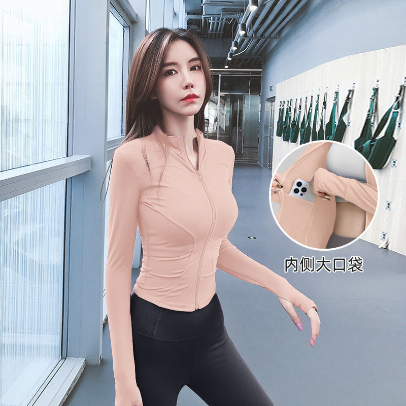 Spring Fitness Clothing Yoga Sports Jacket Women's Thin Slim-Fit Quick-Dry Stand-Up Collar Long-Sleeve Top High-End Fitness Wear