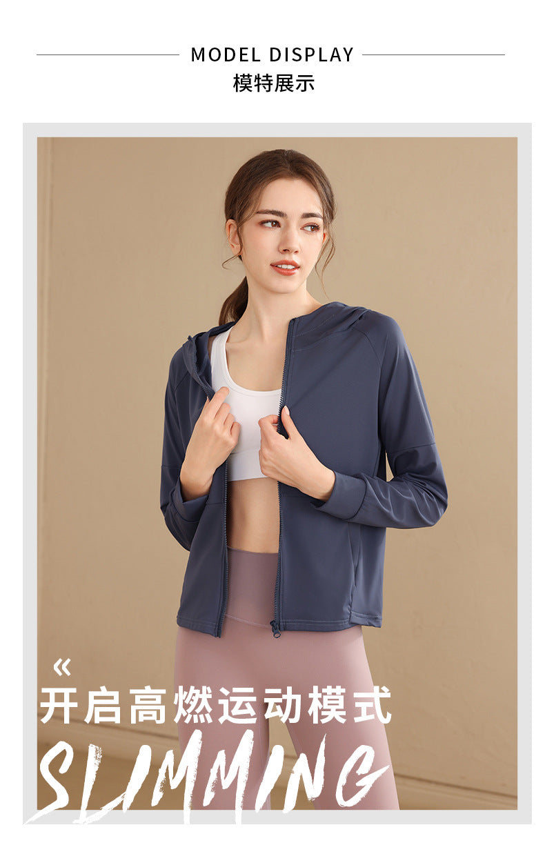 Loose Hooded Sports Jacket, Zip-Up Cardigan, Slimming Fitness Top, Plus Size Running Versatile Training Yoga Wear