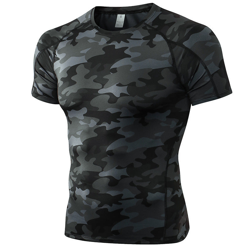 Men's PRO Tight Short-sleeved Fitness Sports Running Training Suit Elastic Quick-drying Clothes Short-sleeved T-shirt Clothes 1053