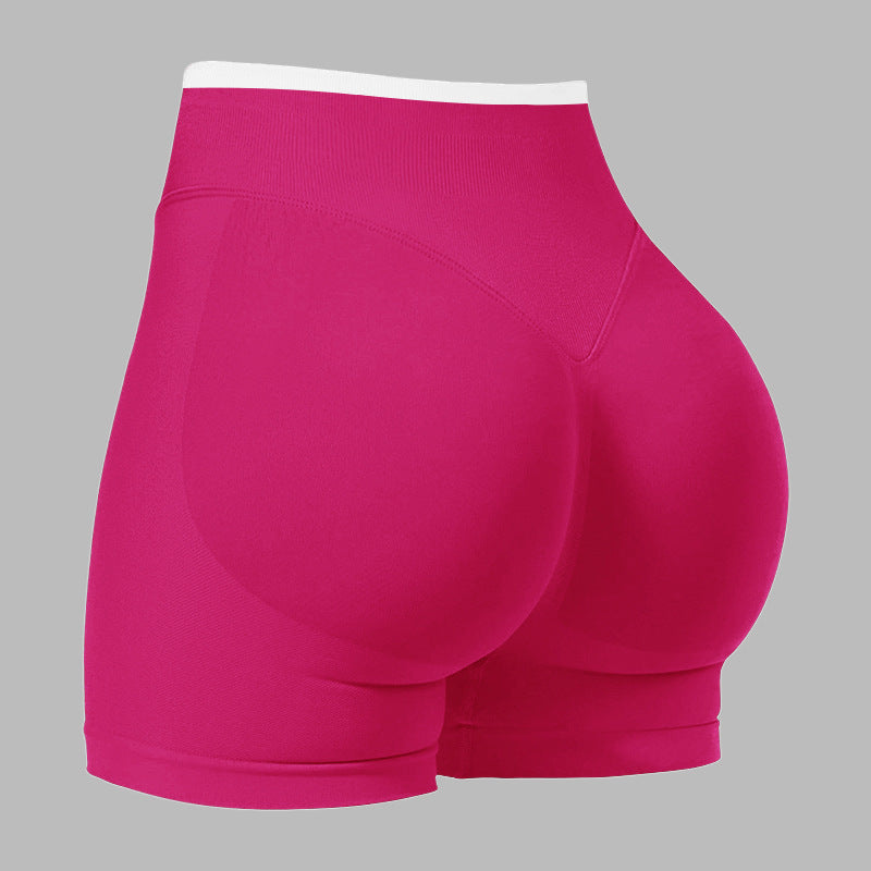 European and American Style Color-Blocking Sports Shorts, Breathable Peach Butt-Enhancing Women's Outdoor Cycling Fitness Yoga Pants, Butt-Lifting and Leg-Lengthening Yoga Shorts