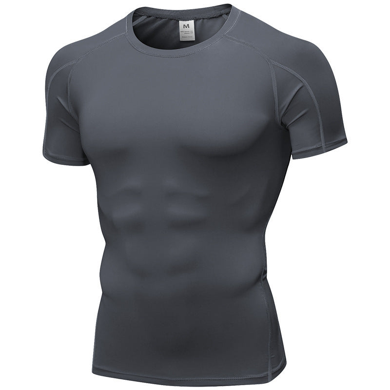 Men's PRO Tight Short-sleeved Fitness Sports Running Training Suit Elastic Quick-drying Clothes Short-sleeved T-shirt Clothes 1053