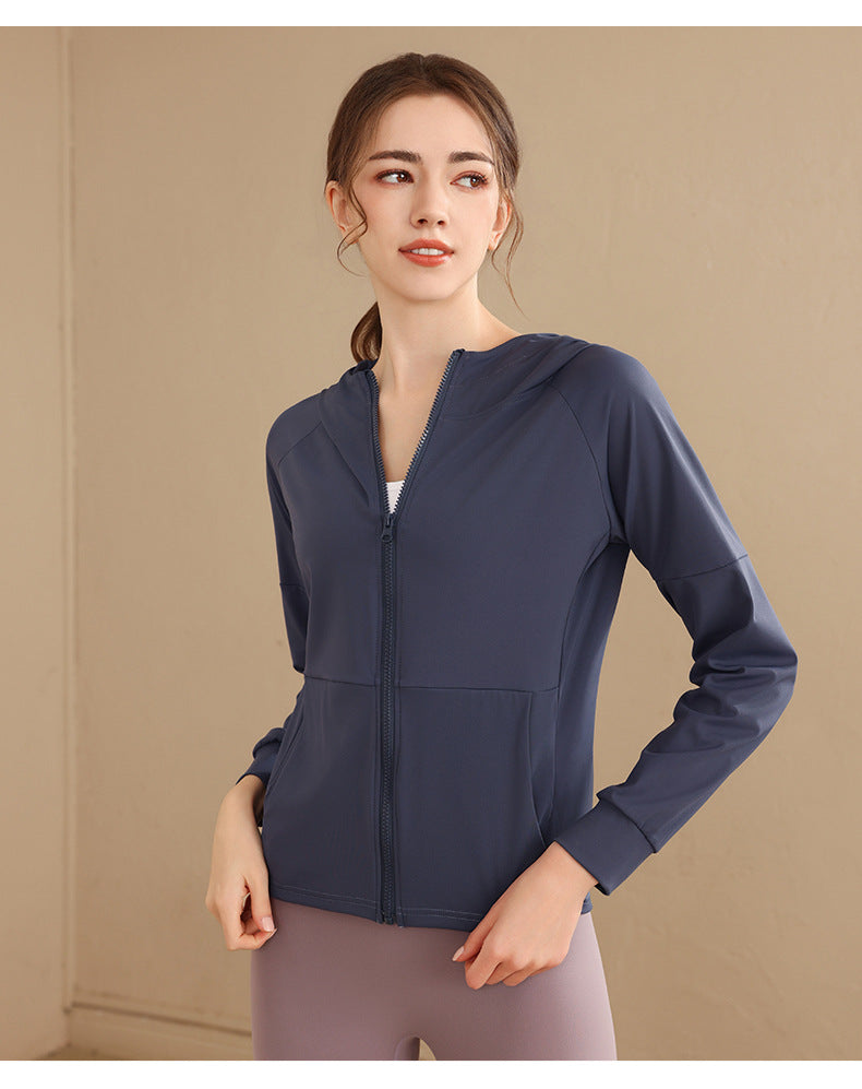 Loose Hooded Sports Jacket, Zip-Up Cardigan, Slimming Fitness Top, Plus Size Running Versatile Training Yoga Wear