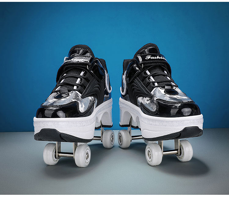 Pulley heloo shoes roller skates four-wheel deformation shoes double-row wheel shoes four-wheel two-wheel skates