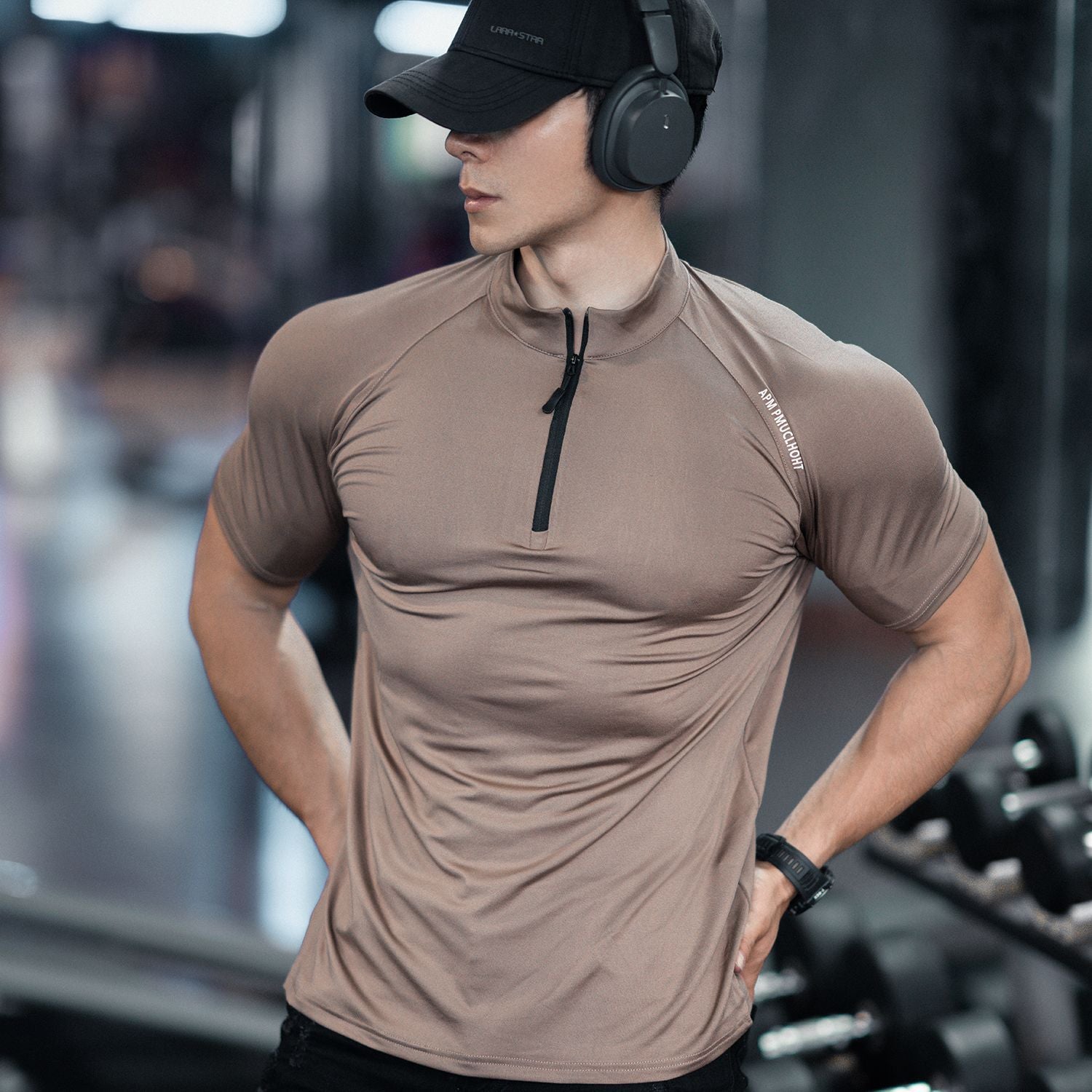 Spring and summer men's new sports leisure running exercise fitness quick-drying elastic simple zipper short sleeve T-shirt
